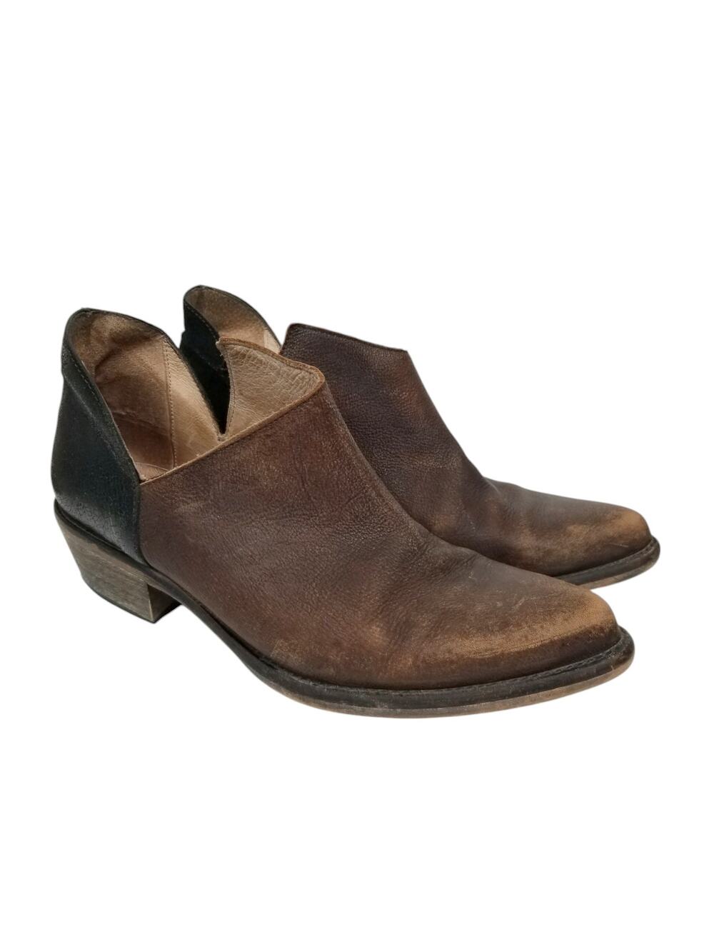 Veracruz Sundance Distressed Leather Ankle Boots Block Heel Brown Black Size 38